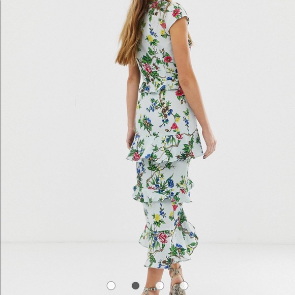 ASOS Warehouse midi dress with ruffles in floral print - Picture 2 of 10